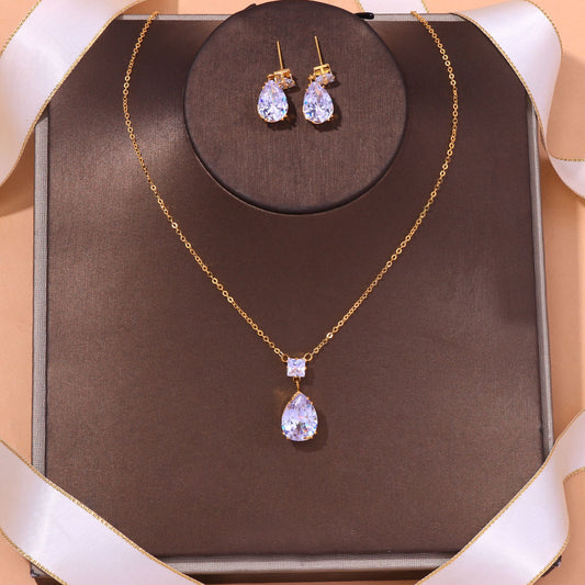 The Golden Tear Set - Necklace & Earrings Duo